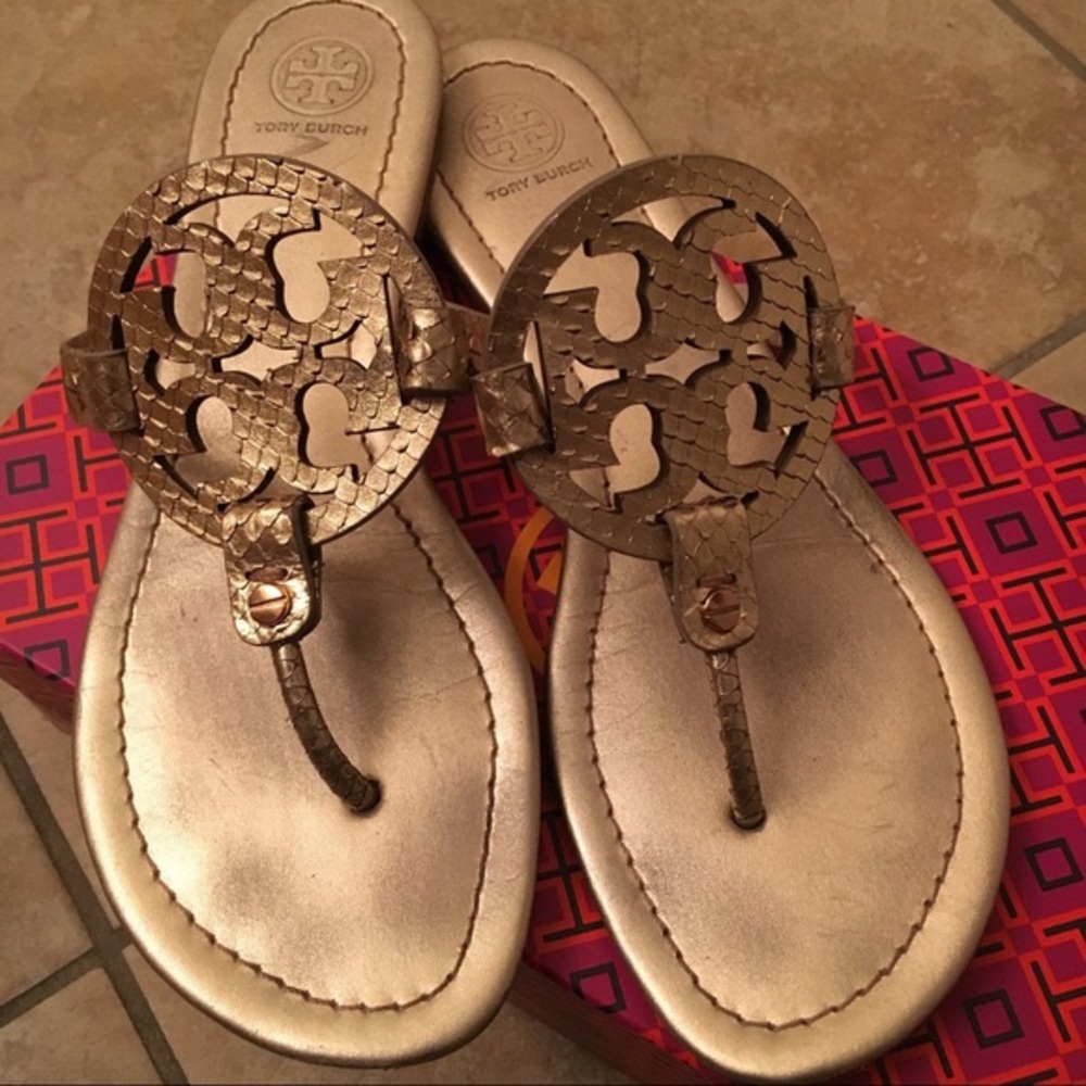 Rose Gold Snake Pattern Tory Burch Miller Sandal
